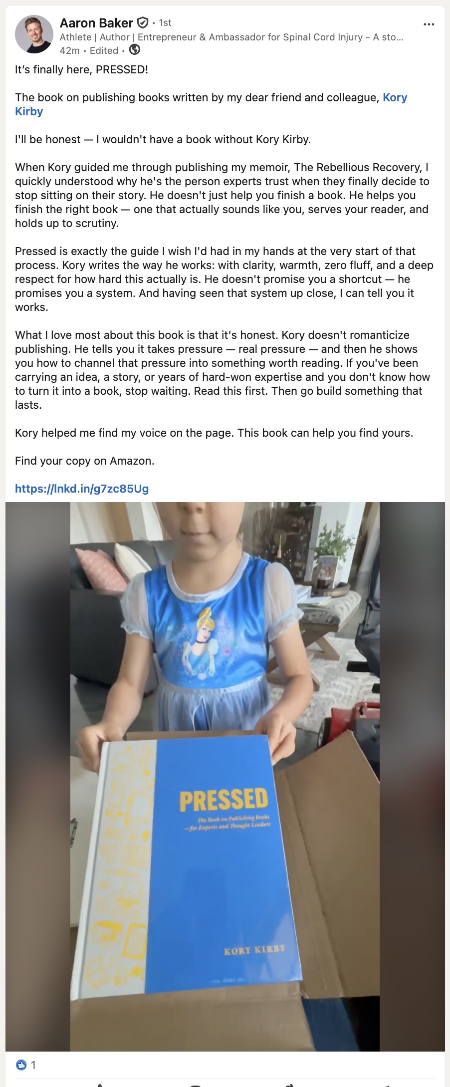 LinkedIn post by Aaron Baker about Pressed