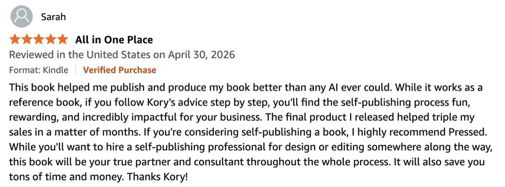 Amazon review of Pressed by Sarah
