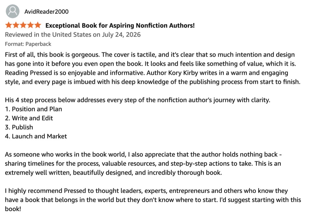 Amazon review of Pressed by AvidReader2000