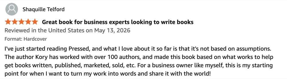 Amazon review of Pressed by Shaquille Telford