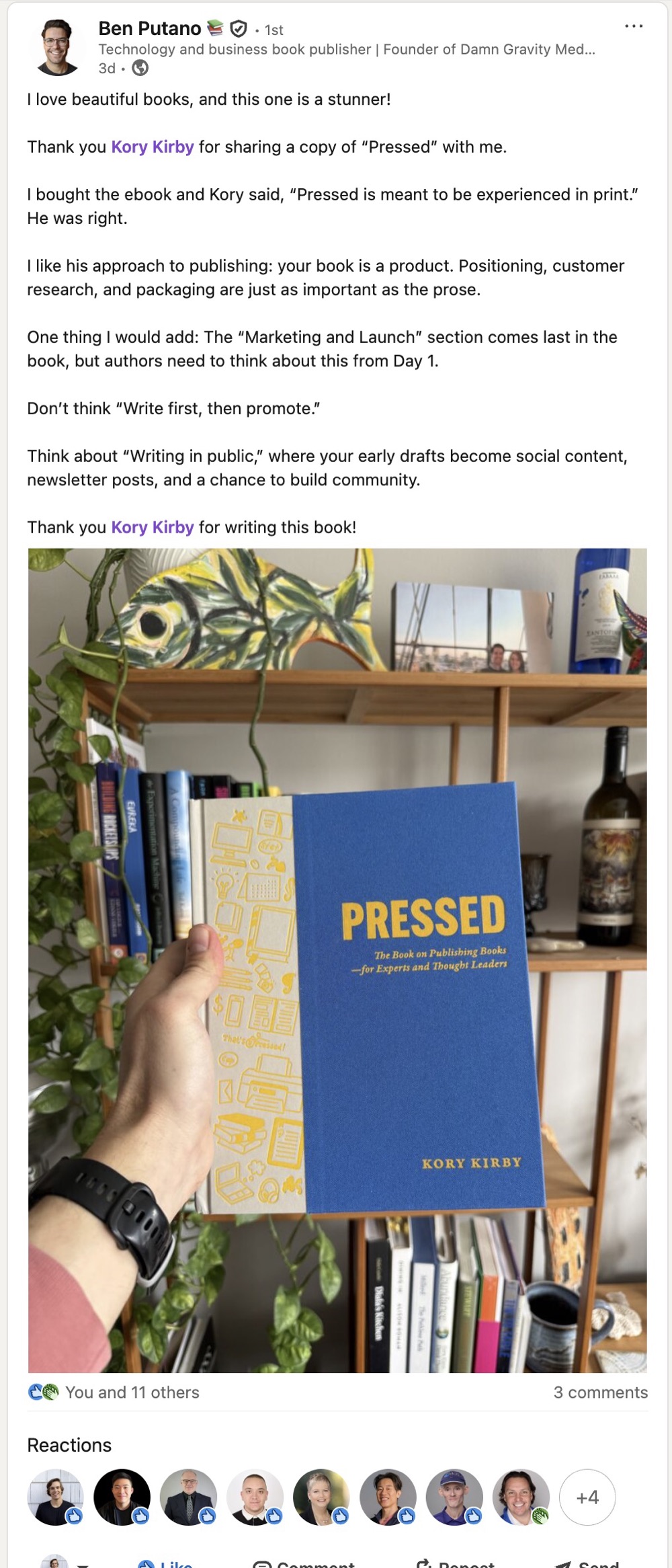 LinkedIn post by Ben Putano about Pressed