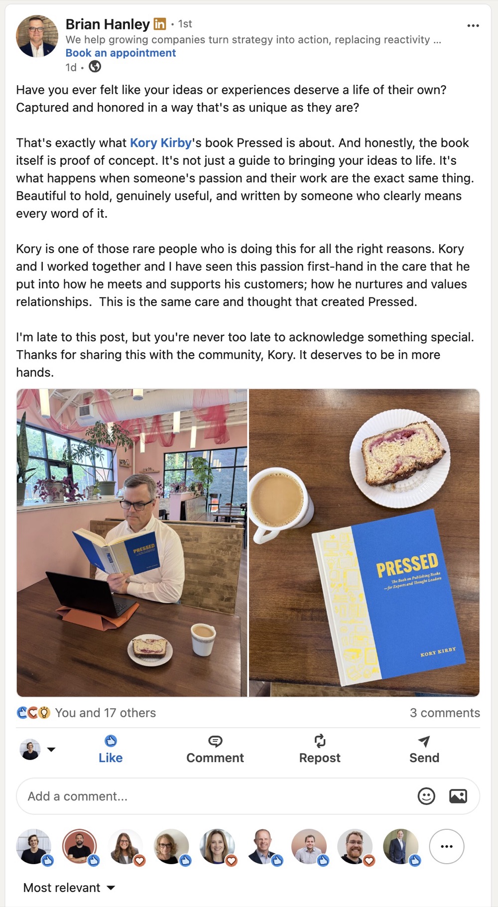 LinkedIn post by Brian Hanley about Pressed