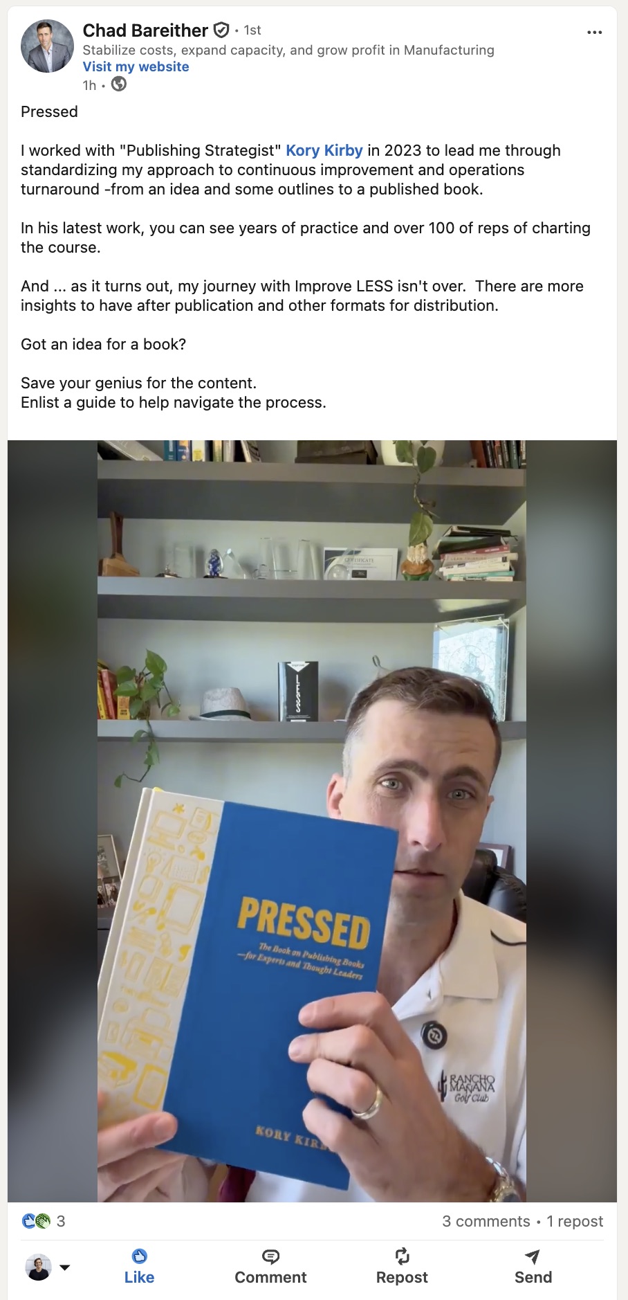 LinkedIn post by Chad Bareither about Pressed