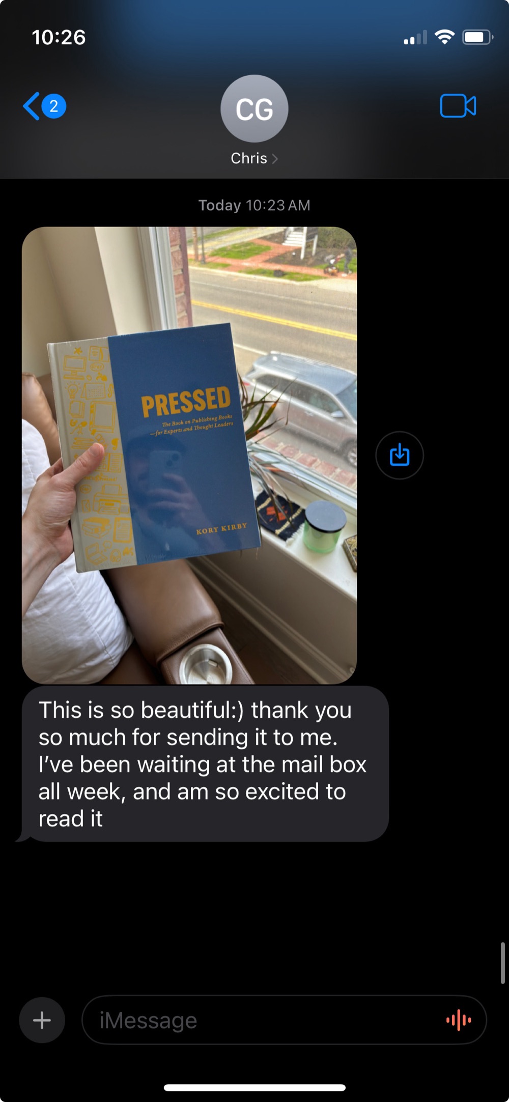 Text message by Chris G. about Pressed