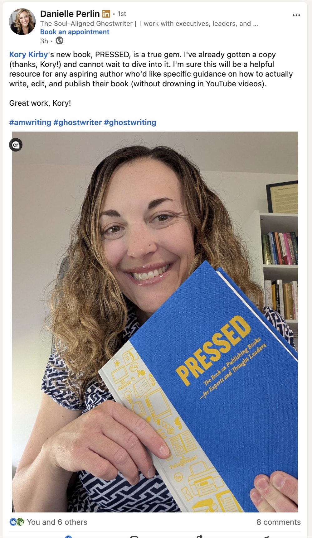 LinkedIn post by Danielle Perlin about Pressed