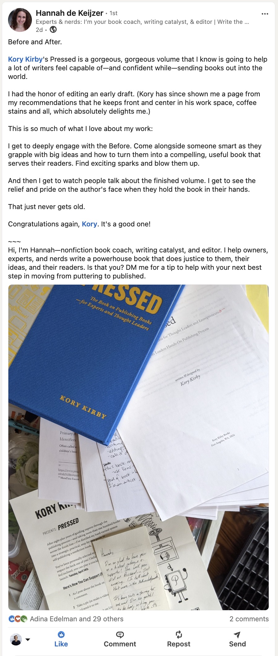 LinkedIn post by Hannah de Keijzer about Pressed