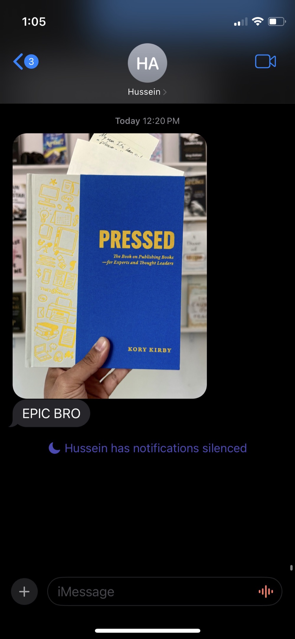 Text message by Hussein about Pressed