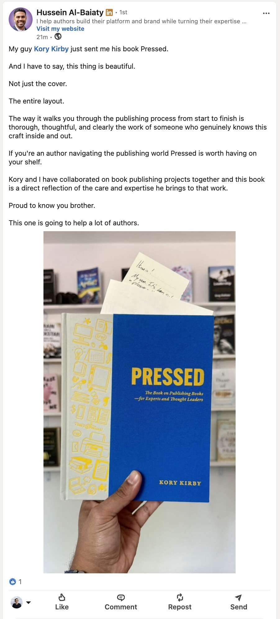 LinkedIn post by Hussein Al-Baiaty about Pressed