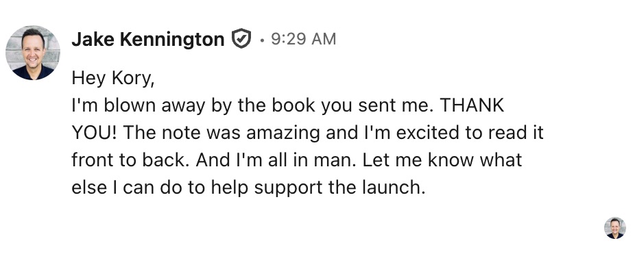 LinkedIn message by Jake Kennington about Pressed