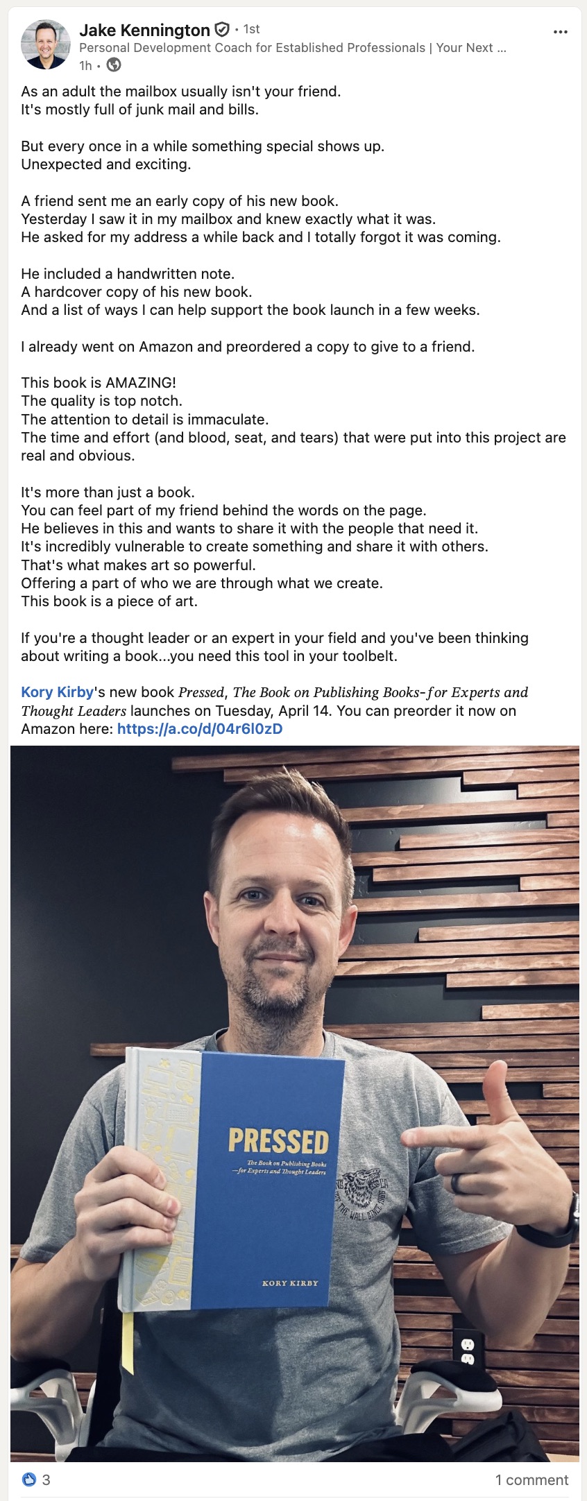 LinkedIn post by Jake Kennington about Pressed