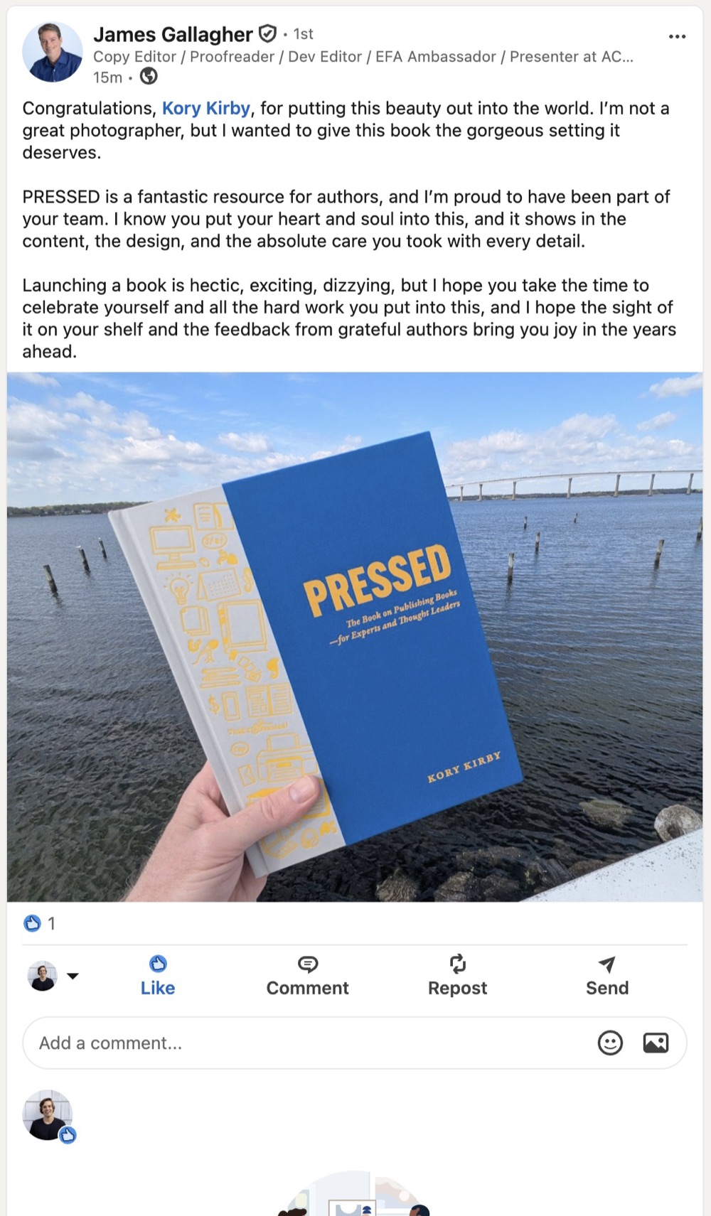 LinkedIn post by James Gallagher about Pressed