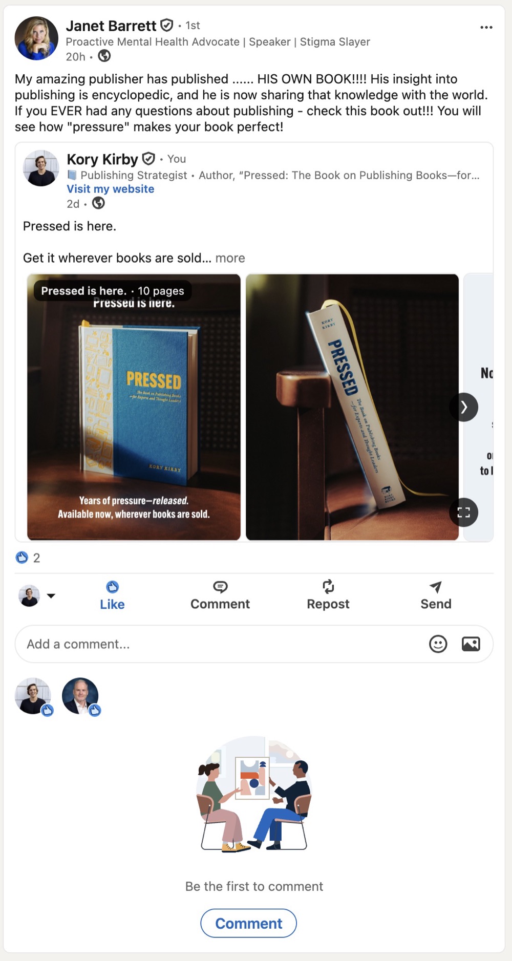LinkedIn post by Janet Barrett about Pressed