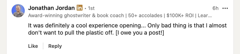 LinkedIn comment by Jonathan Jordan about Pressed
