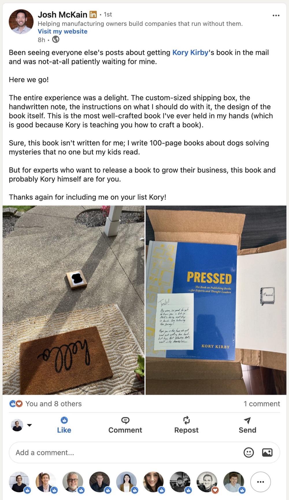 LinkedIn post by Josh McKain about Pressed