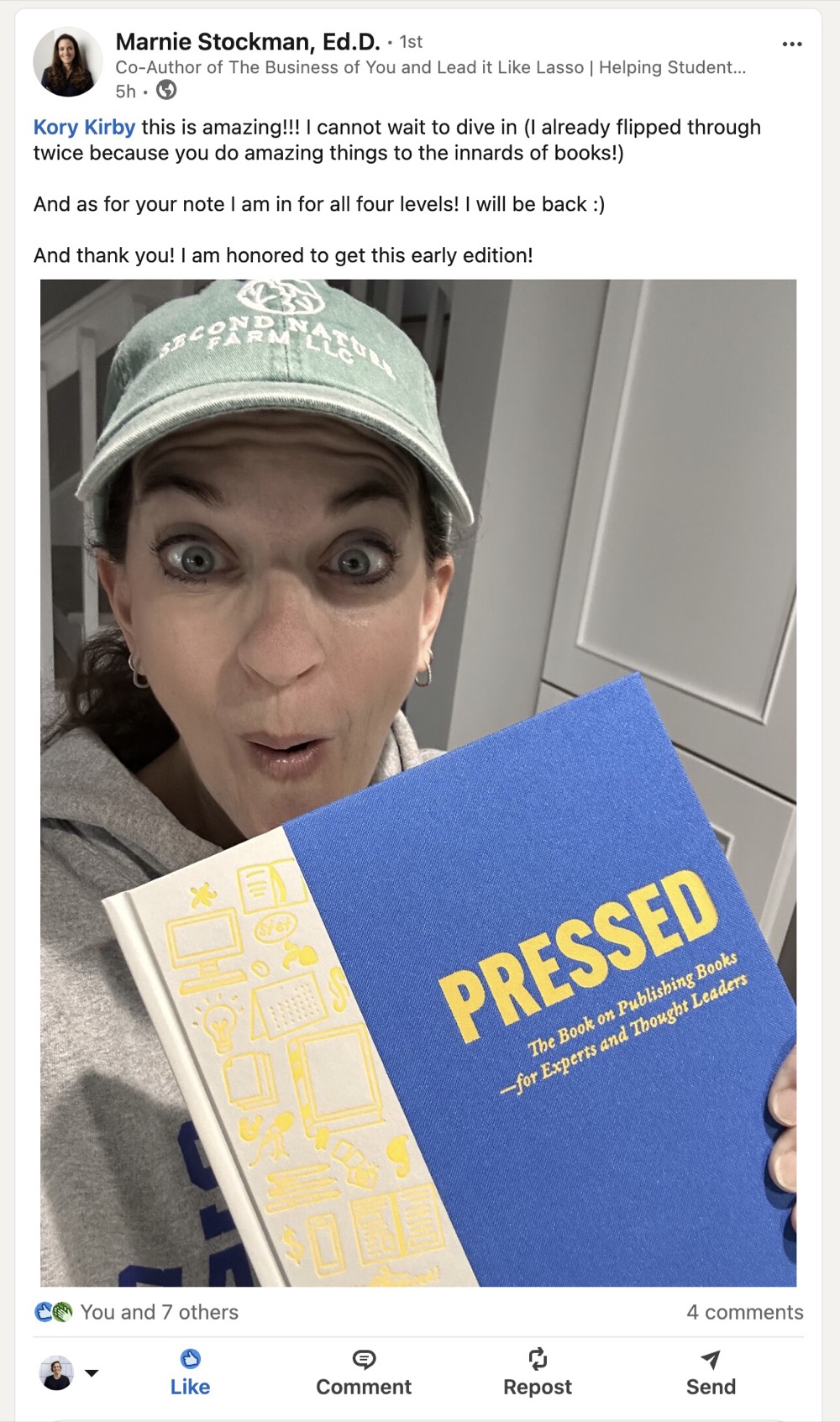 LinkedIn post by Marnie Stockman, Ed.D. about Pressed