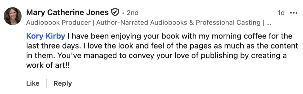 LinkedIn comment by Mary Catherine Jones about Pressed