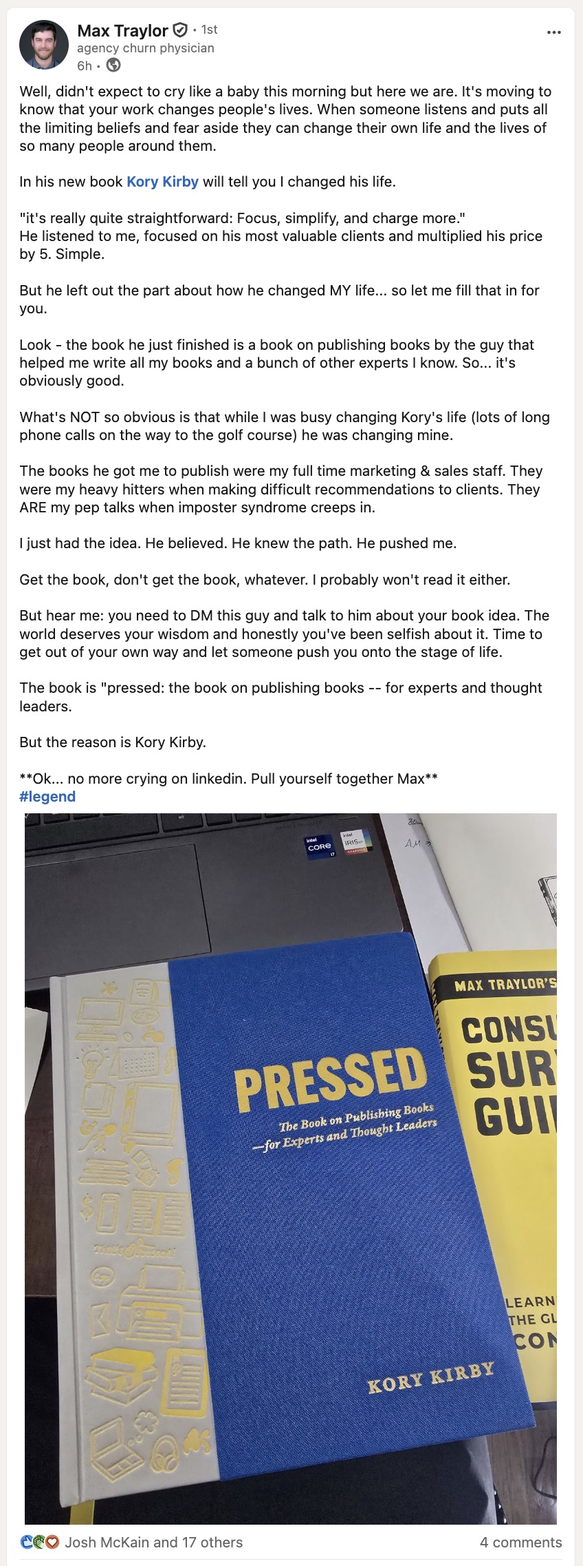 LinkedIn post by Max Traylor about Pressed