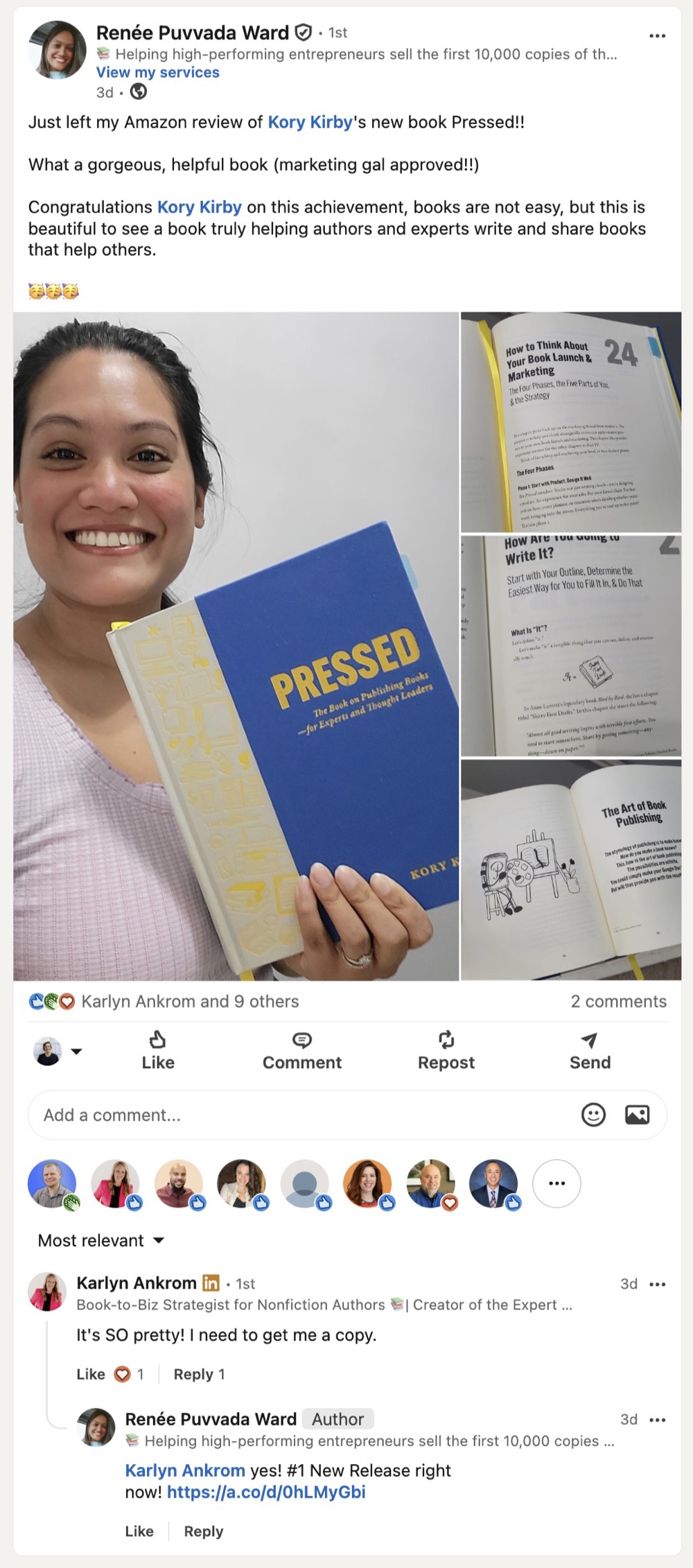 LinkedIn post by Renée Puvvada Ward about Pressed