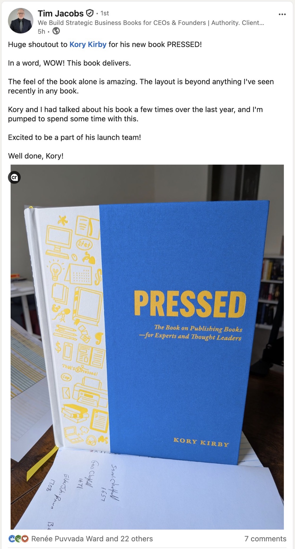 LinkedIn post by Tim Jacobs about Pressed